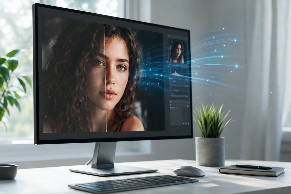 AI editing a portrait on screen